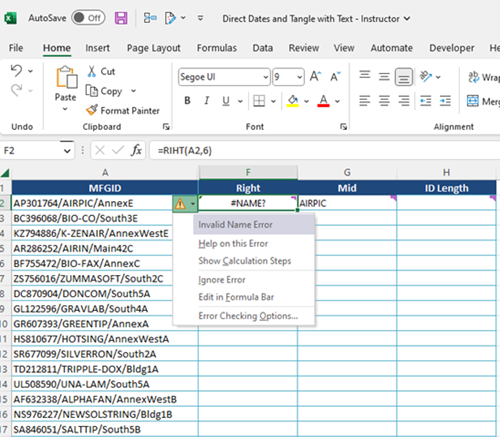 Text Extraction Functions in Excel