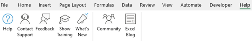 Screenshot of Help Ribbon in Excel